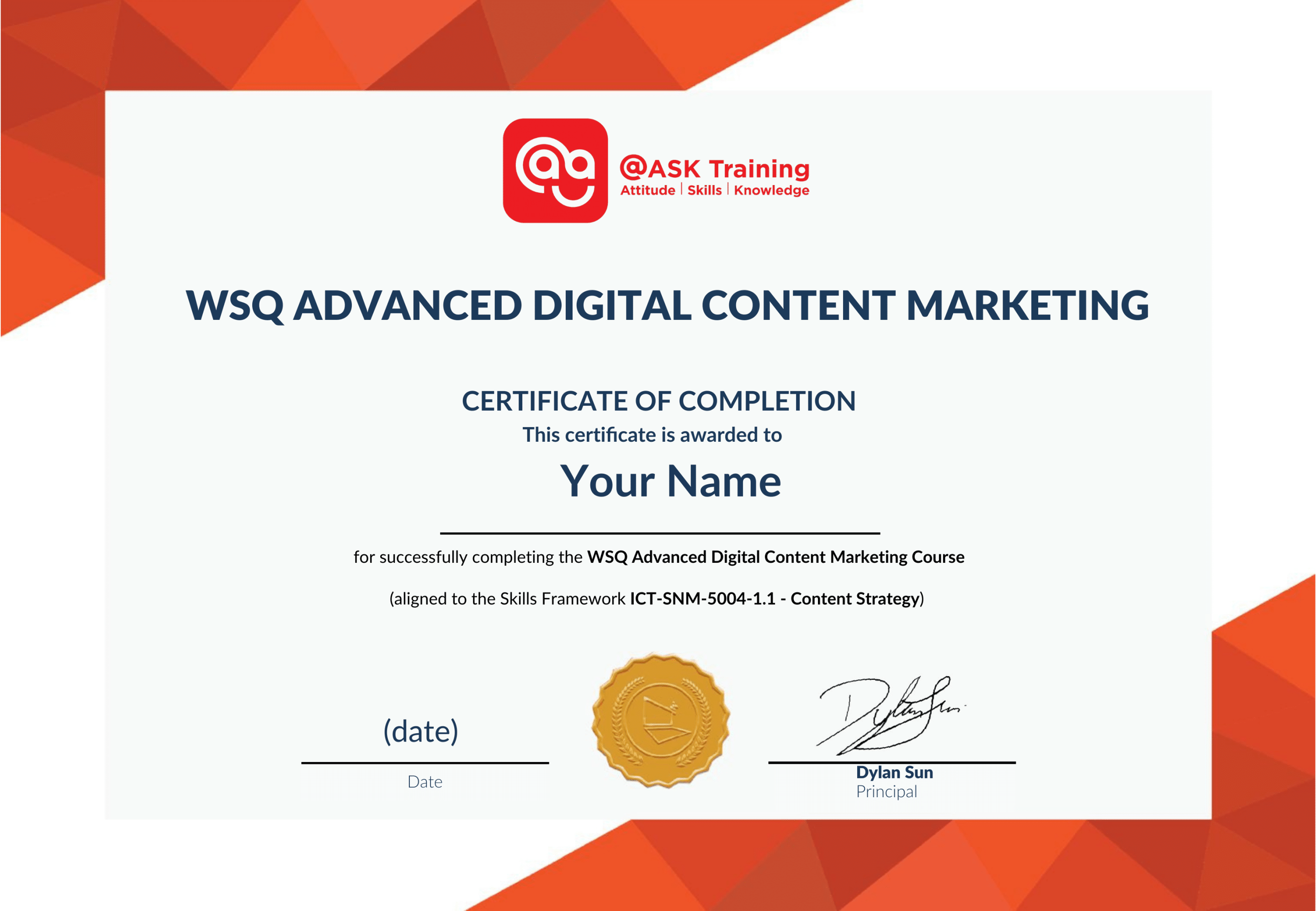 WSQ Advanced Digital Content Marketing Certificate Sample