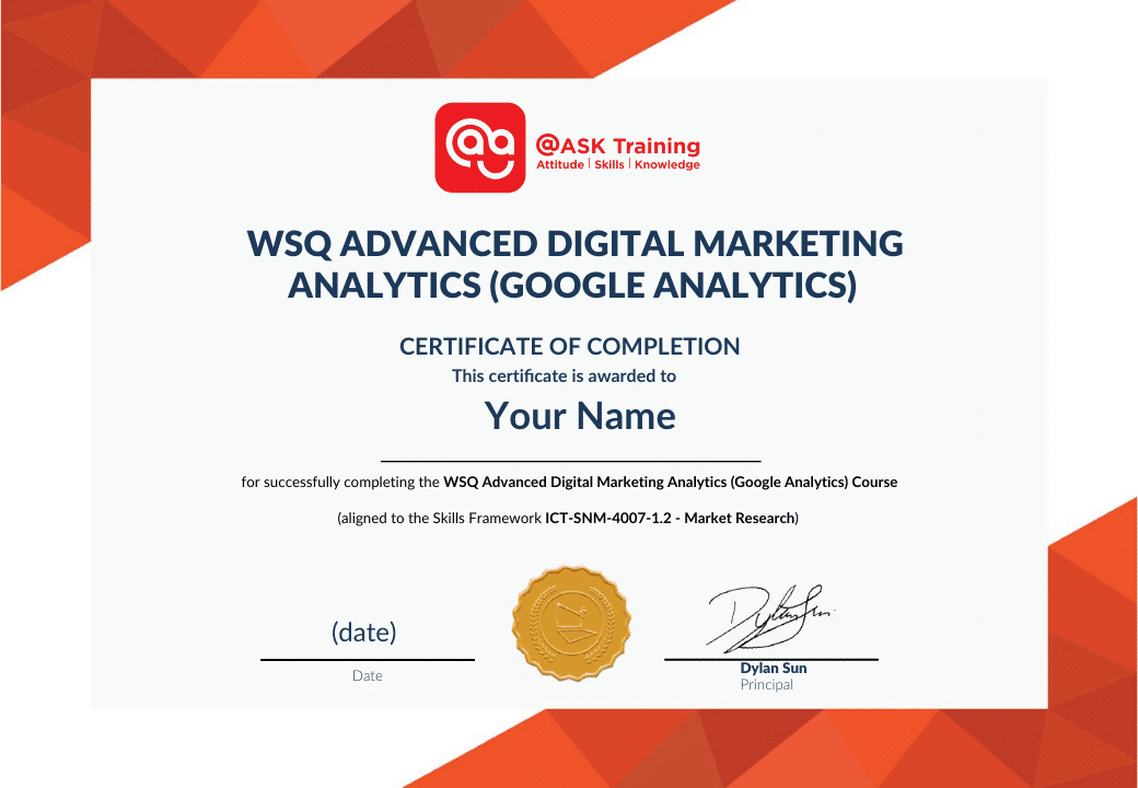 WSQ Advanced Digital Marketing Analytics (Google Analytics) Certificate Sample