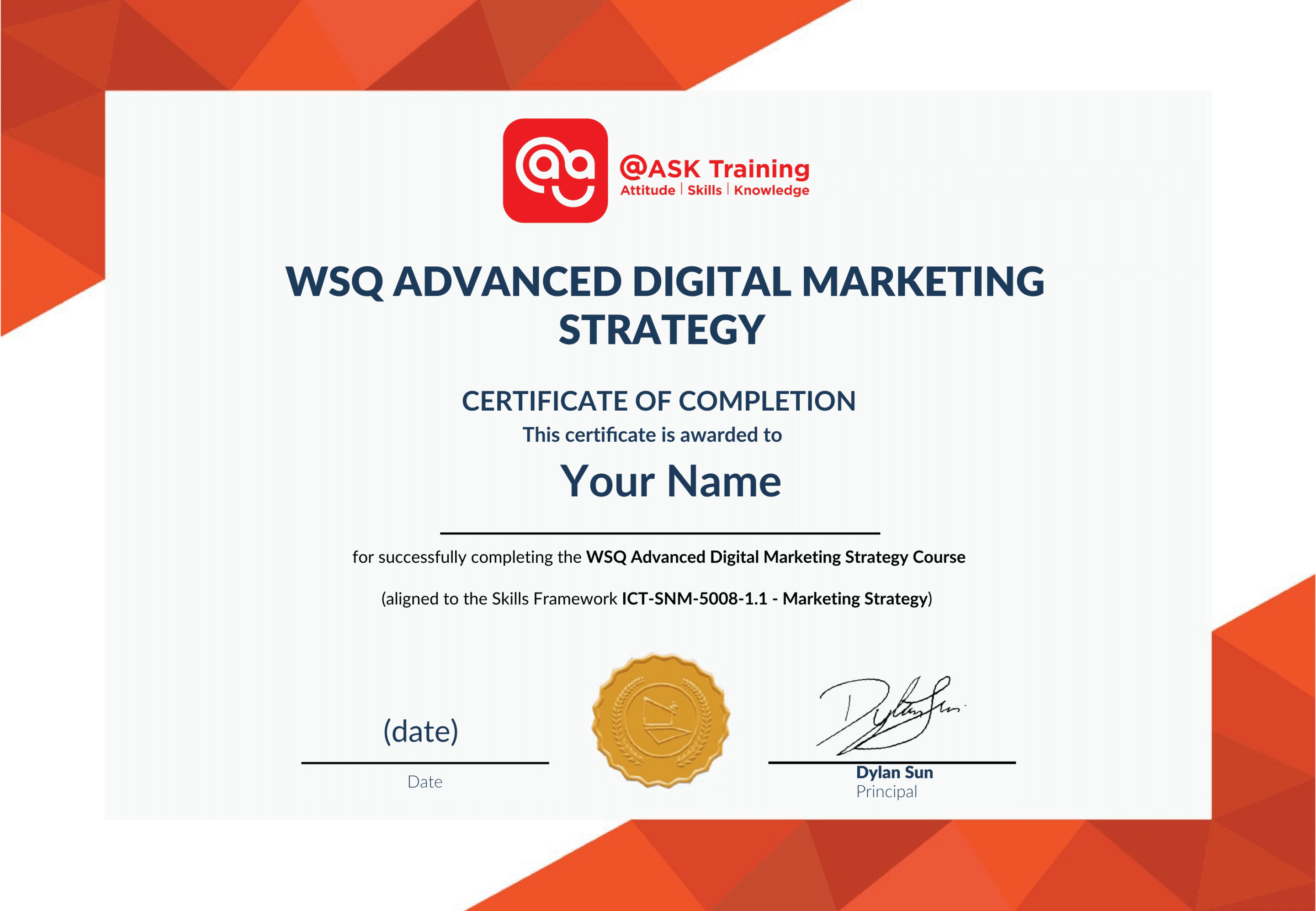 WSQ Advanced Digital Marketing Strategy Certificate Sample