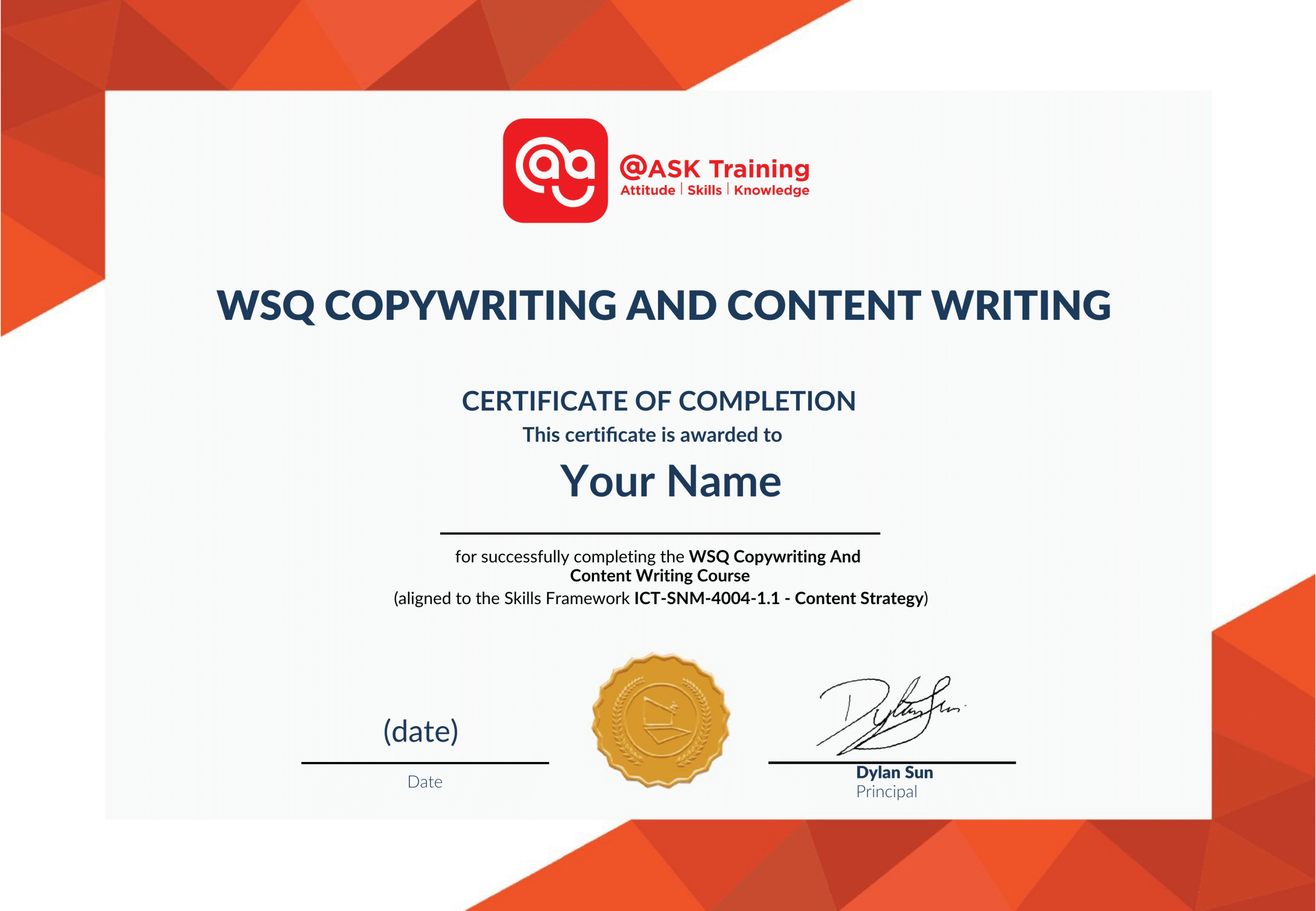WSQ Copywriting and Content Writing Certificate Sample