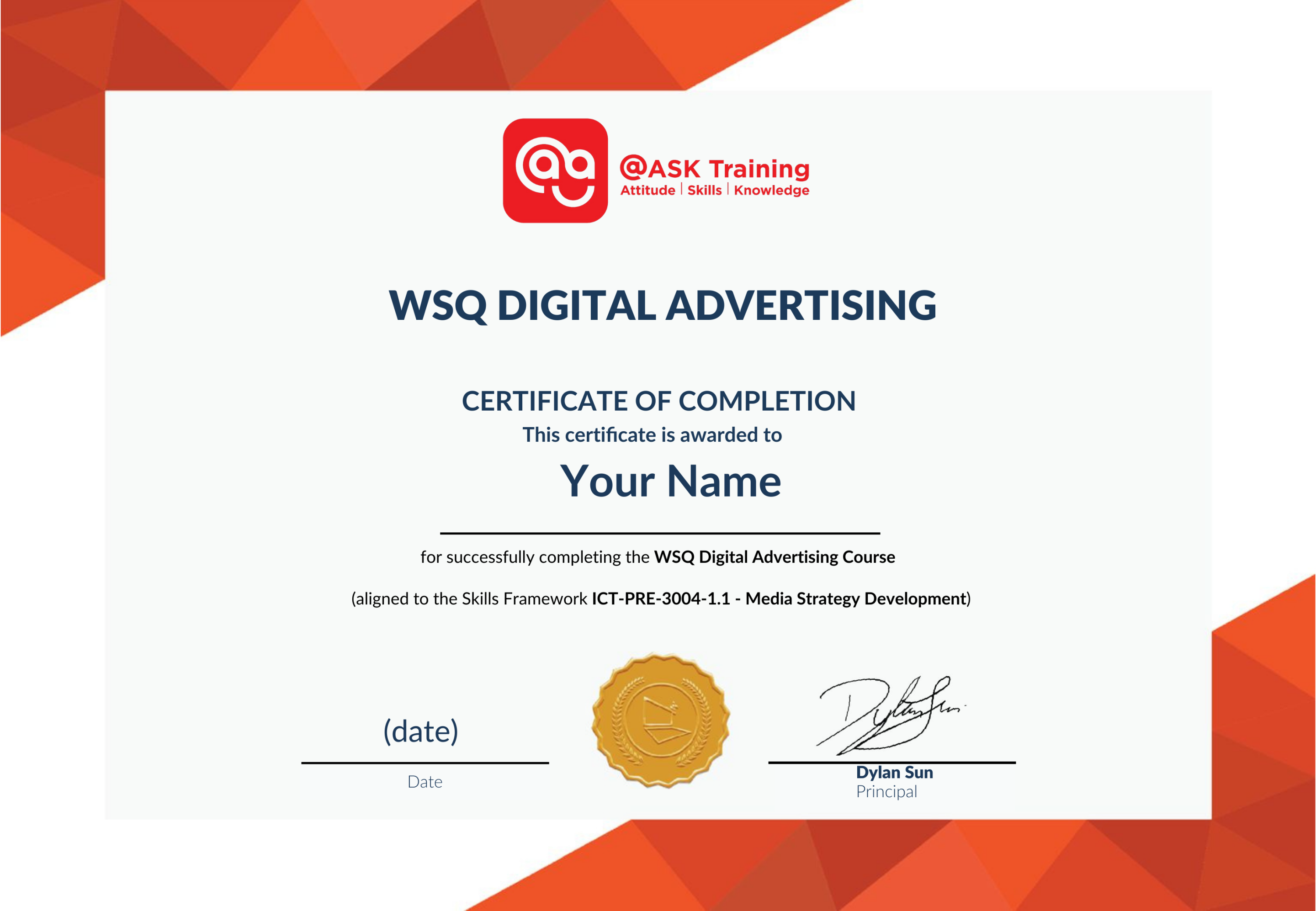 WSQ Digital Advertising Certificate Sample