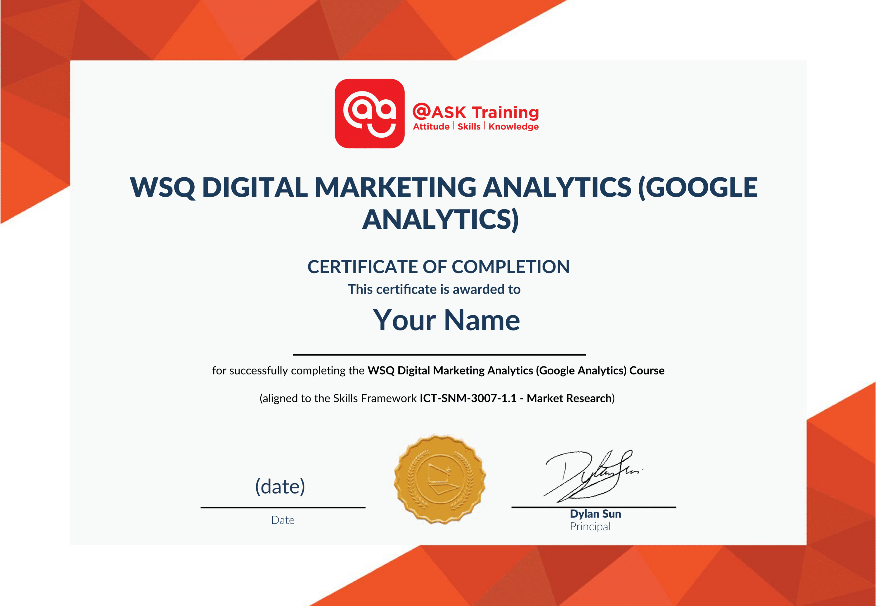 WSQ Digital Marketing Analytics (Google Analytics) Certificate Sample