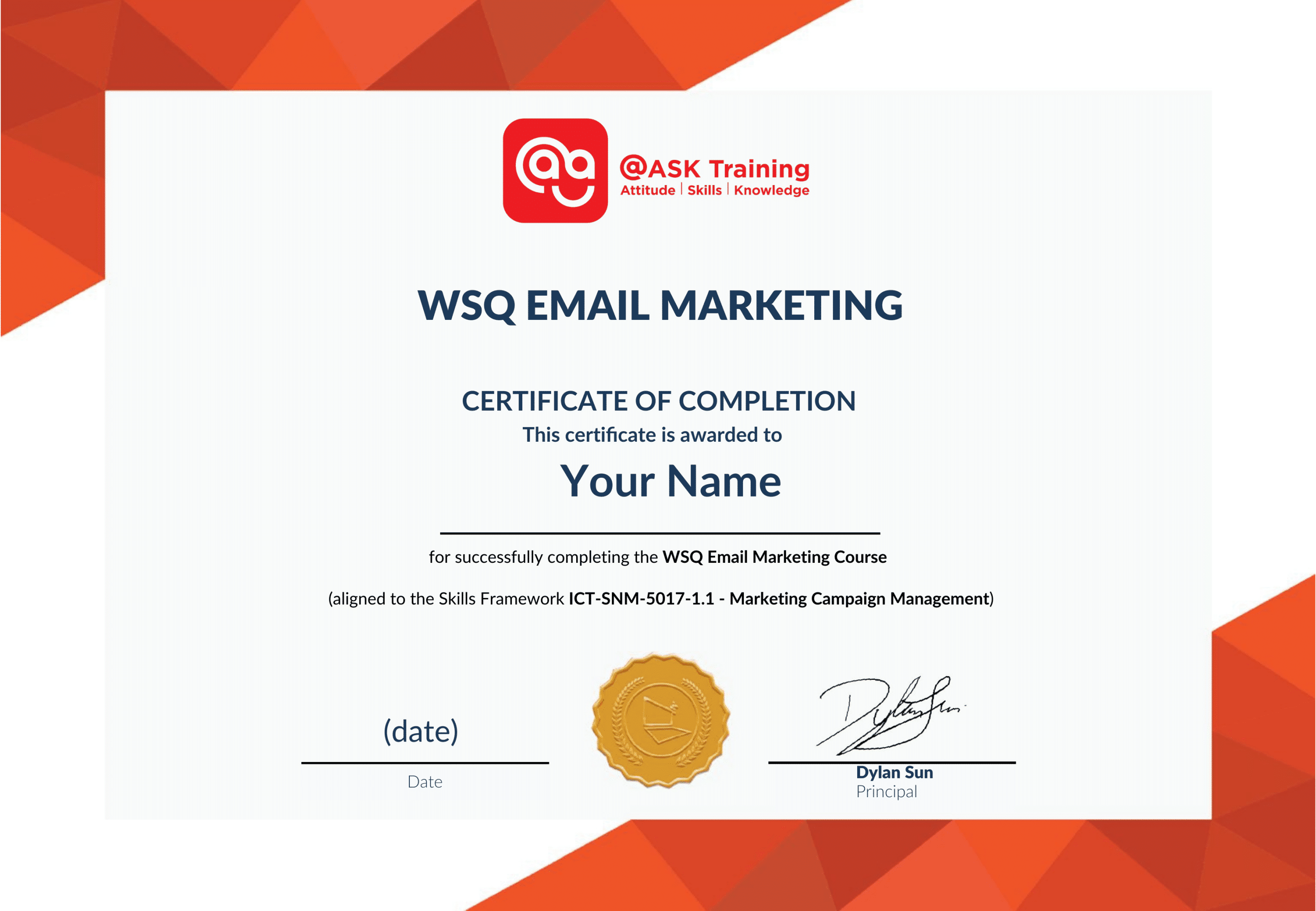 WSQ Email Marketing Certificate Sample