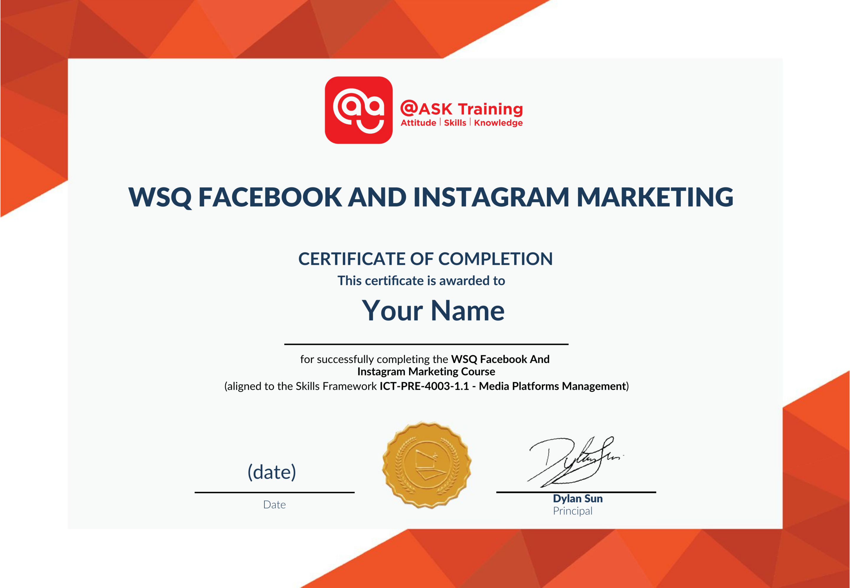 WSQ Facebook and Instagram Marketing Certificate Sample