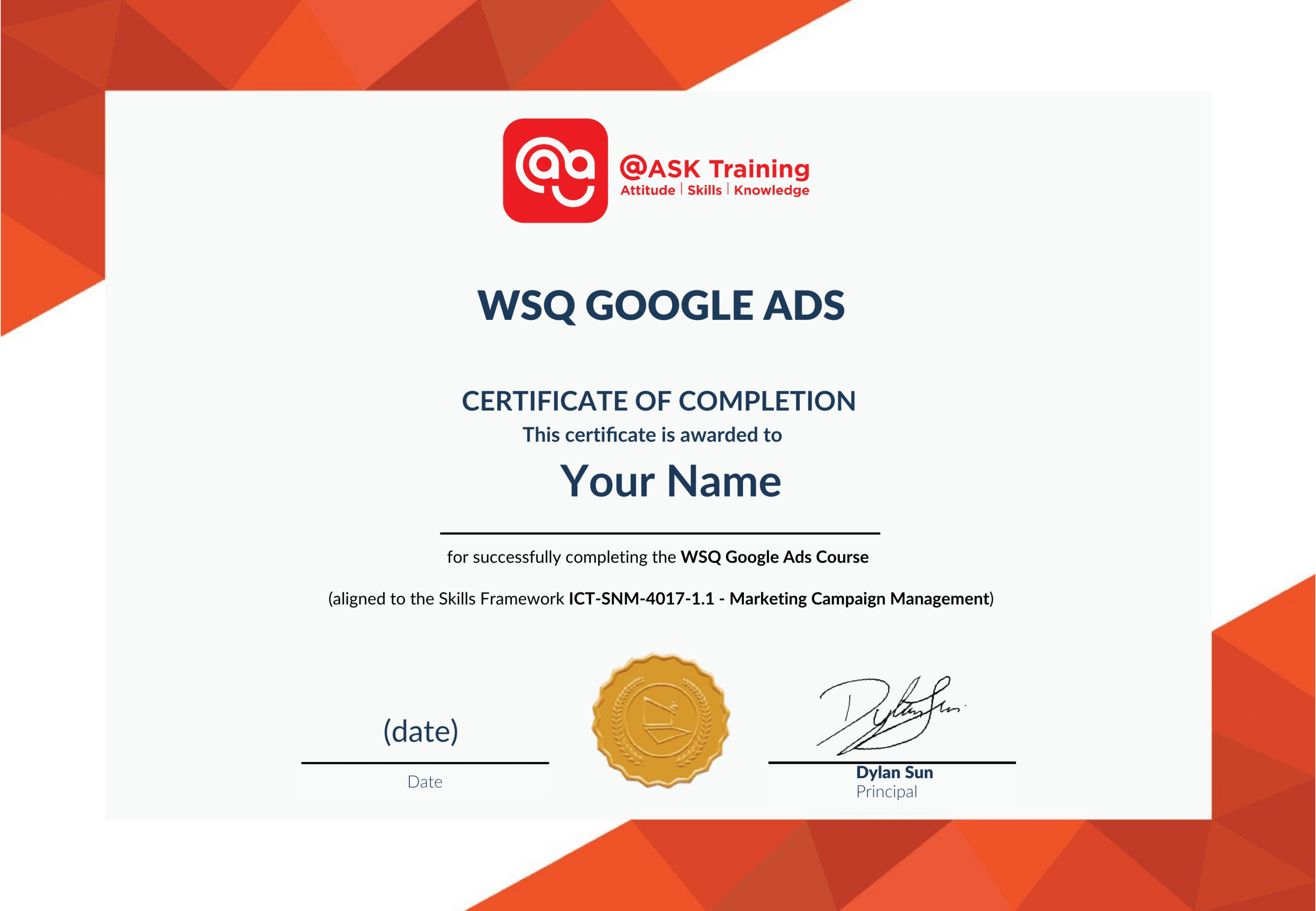 WSQ Google Ads Certificate Sample