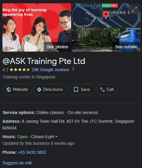@ASK Training's Google My Business Profile Example