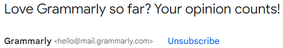 A screenshot of Grammarly's email subject line