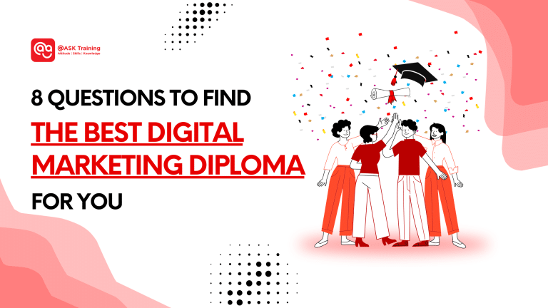header banner for 8 questions to find the best digital marketing diploma for you