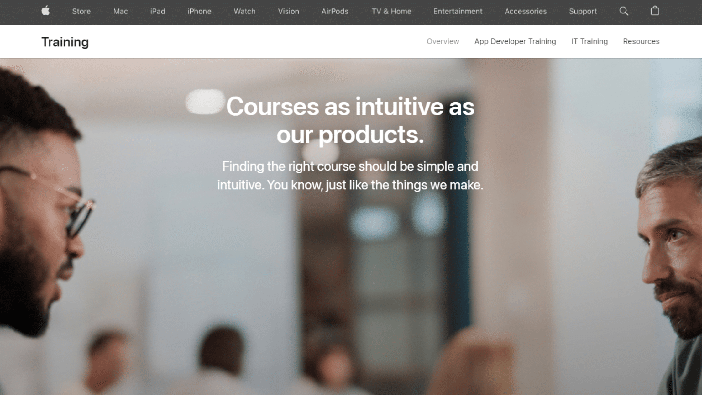 An image of Apple's Training homepage