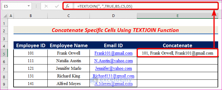 a screenshot of how to use textjoin advanced excel formula