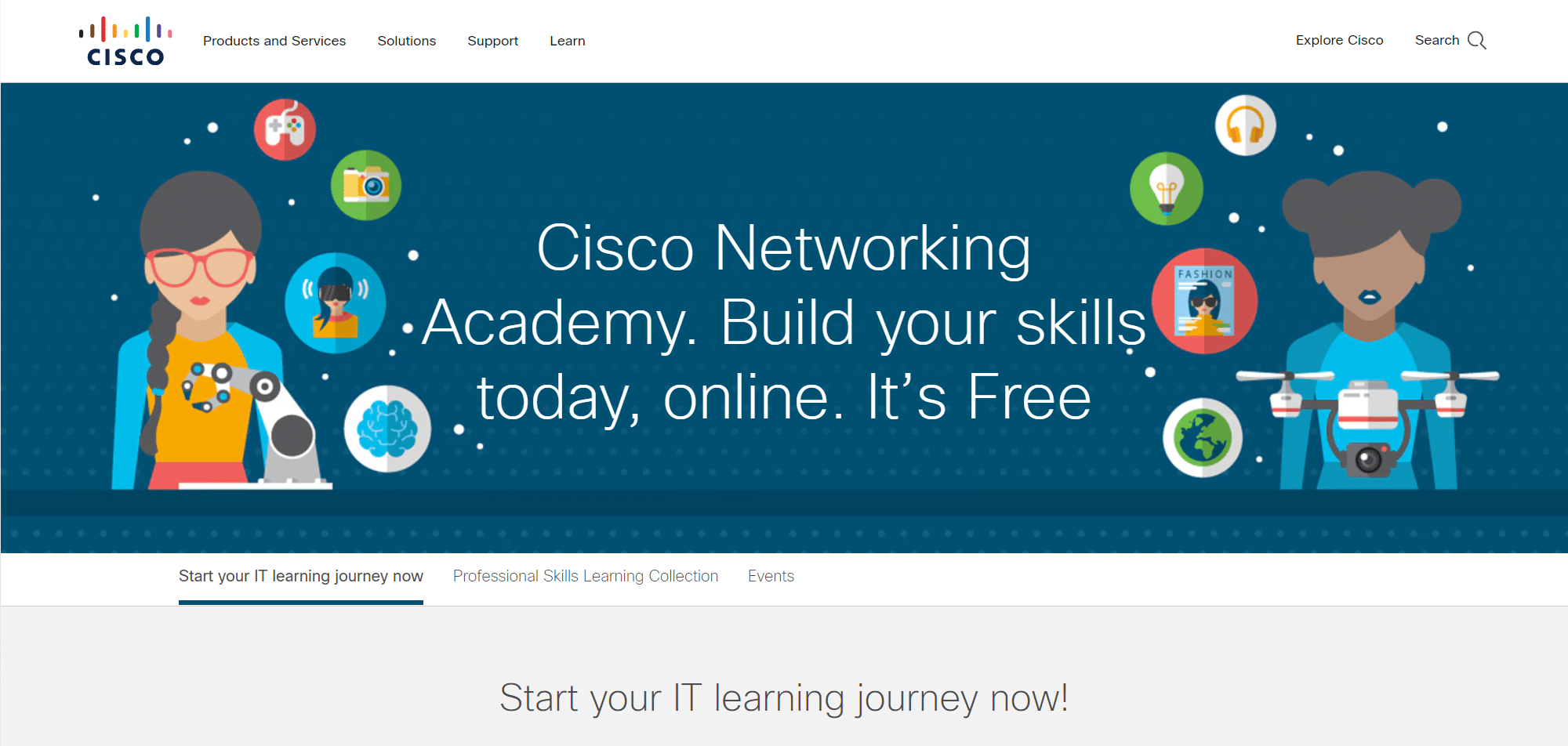 a screenshot of cisco networking academy homepage
