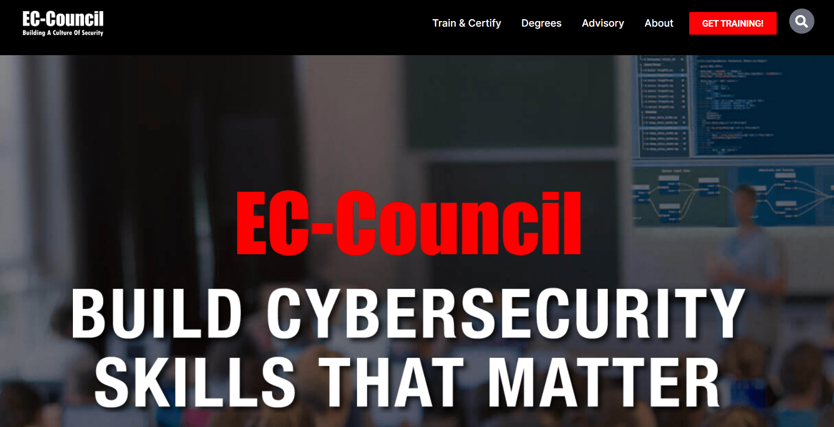 A screenshot EC Council Cybersecurity Homepage