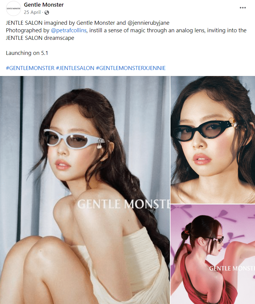 a screenshot of influencer partnership between gentle monster and blankpink jennie