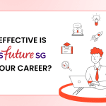 header banner with man element looking at laptop