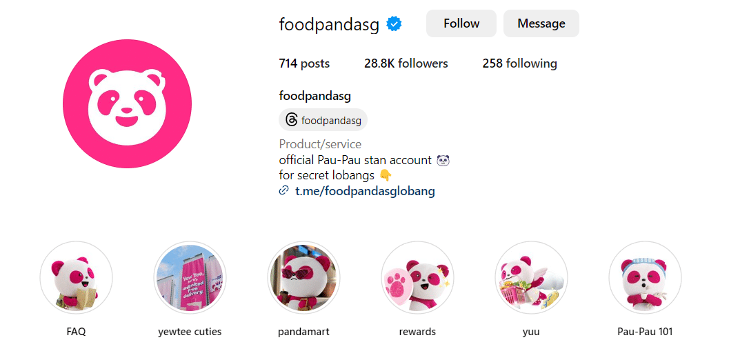 a screenshot of foodpanda sg instagram profile