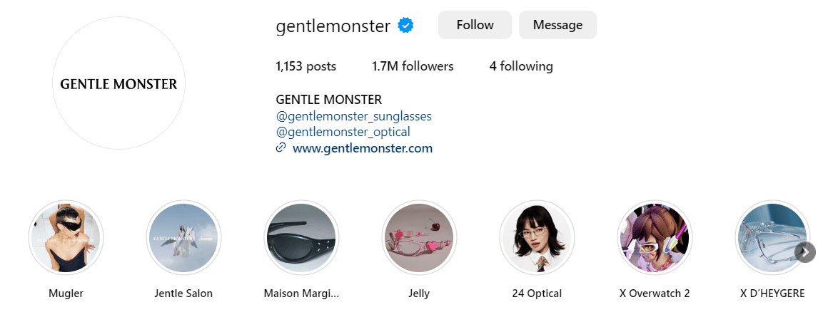 a screenshot of gentle monster instagram profile