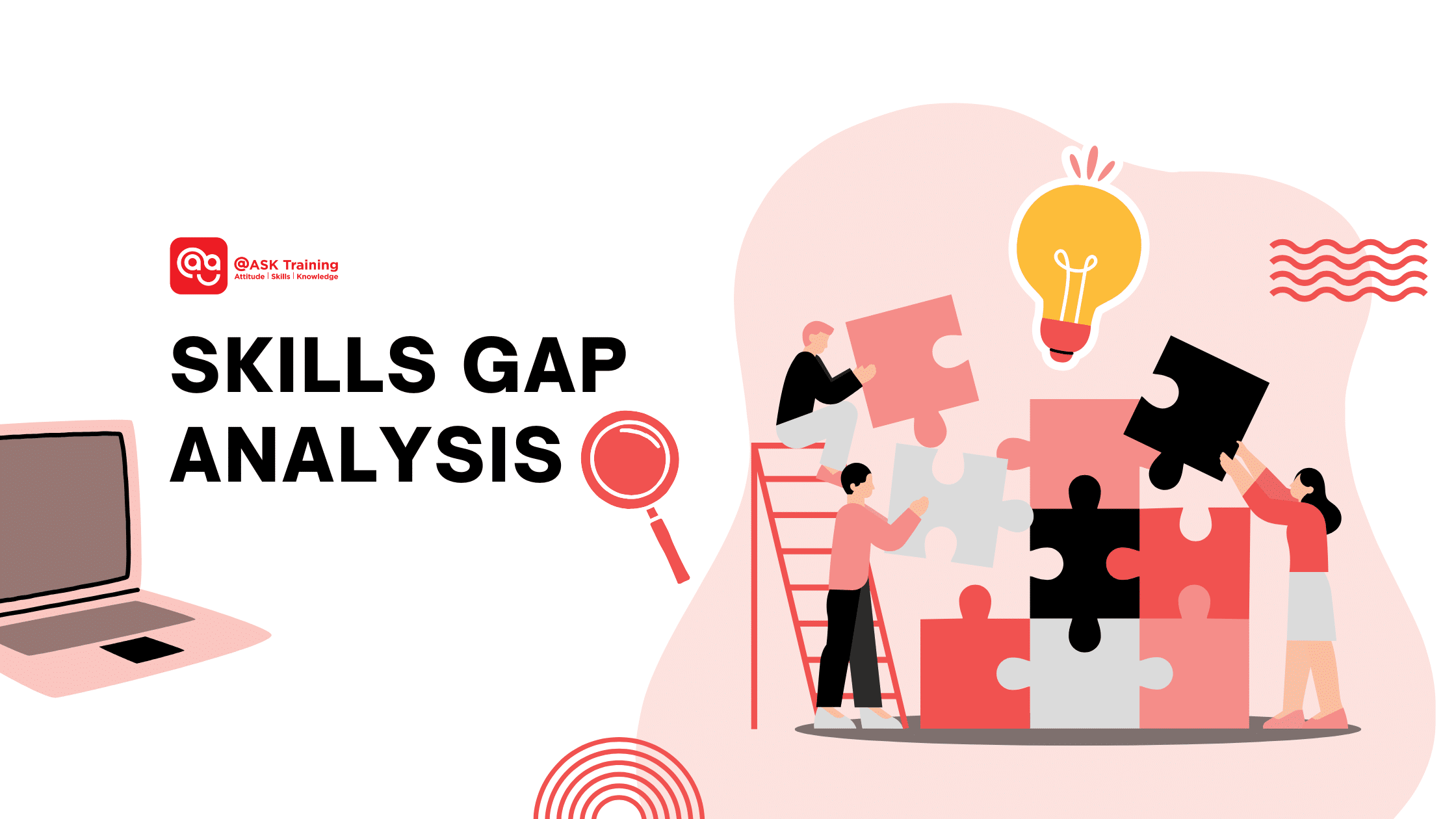 header image with human, laptop, puzzle elements for skills gap analysis