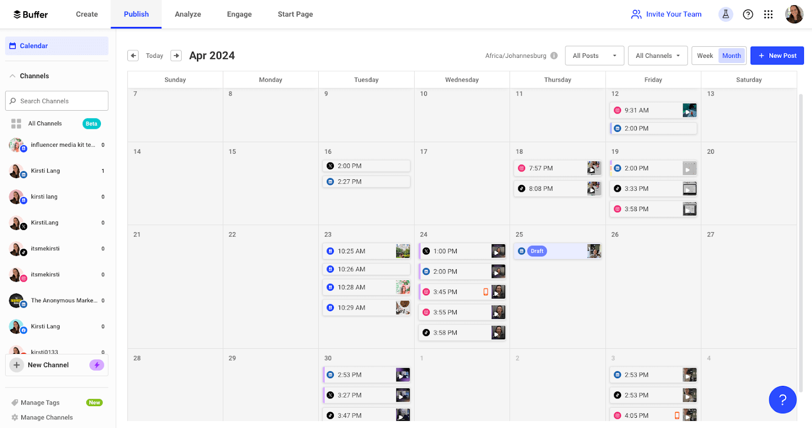 example of social media calendar by buffer