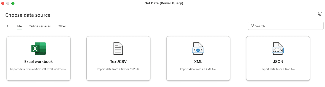 a screenshot of get data source from files excel microsoft 365