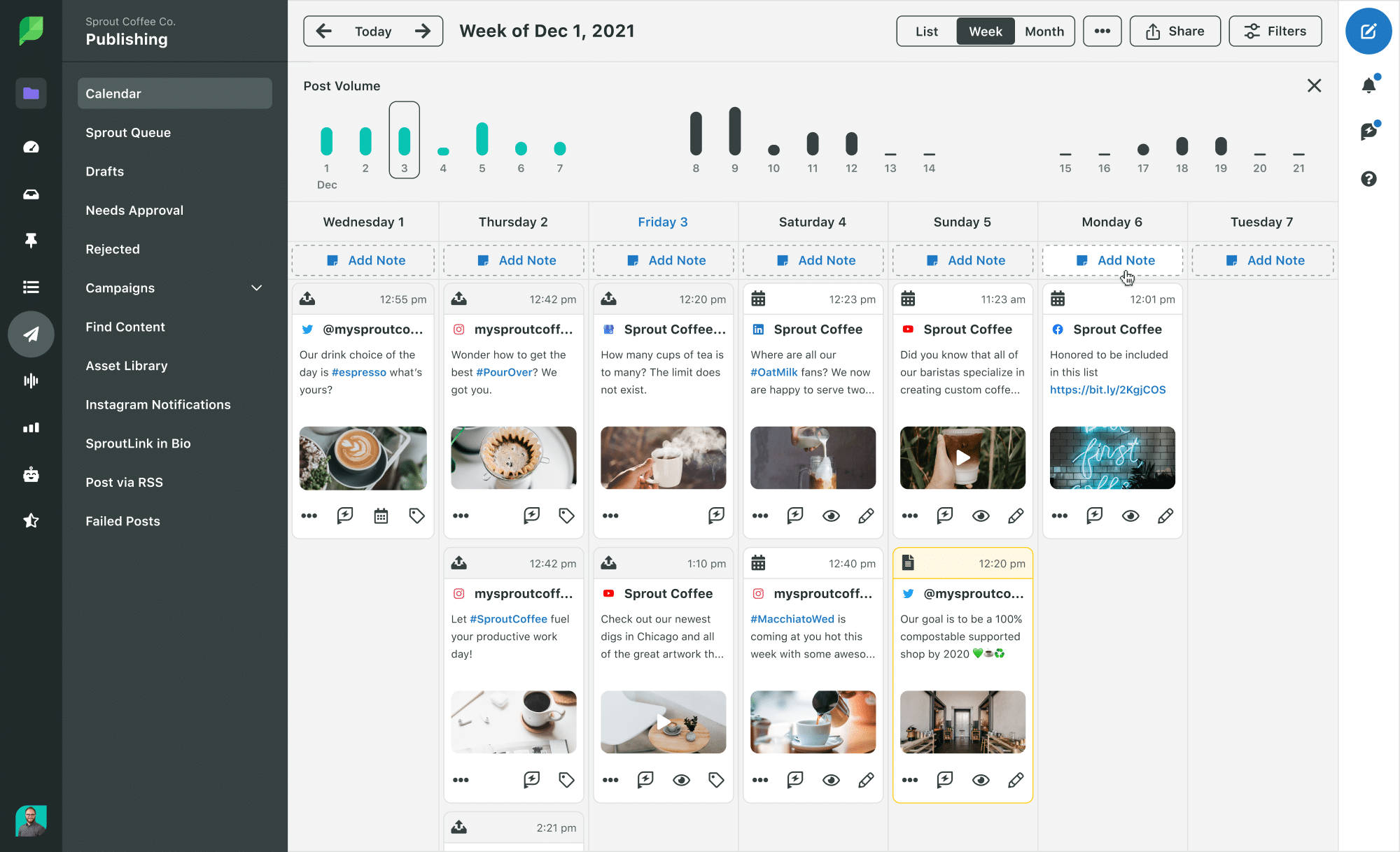 a sample of social media calendar by sprout social