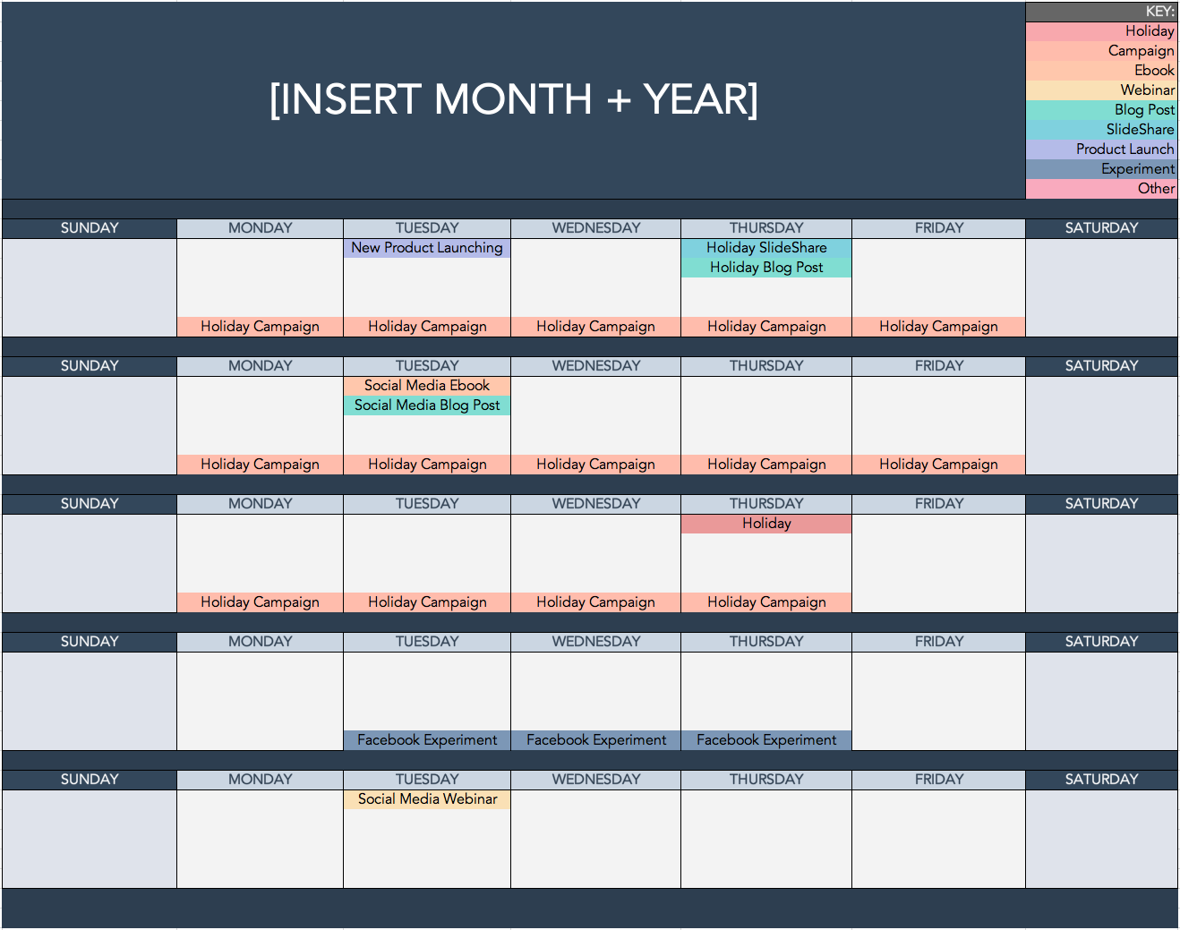 a sample image of social media content calendar by hubspot