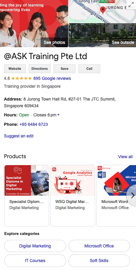 a screenshot example of @ASK Training's google business profile