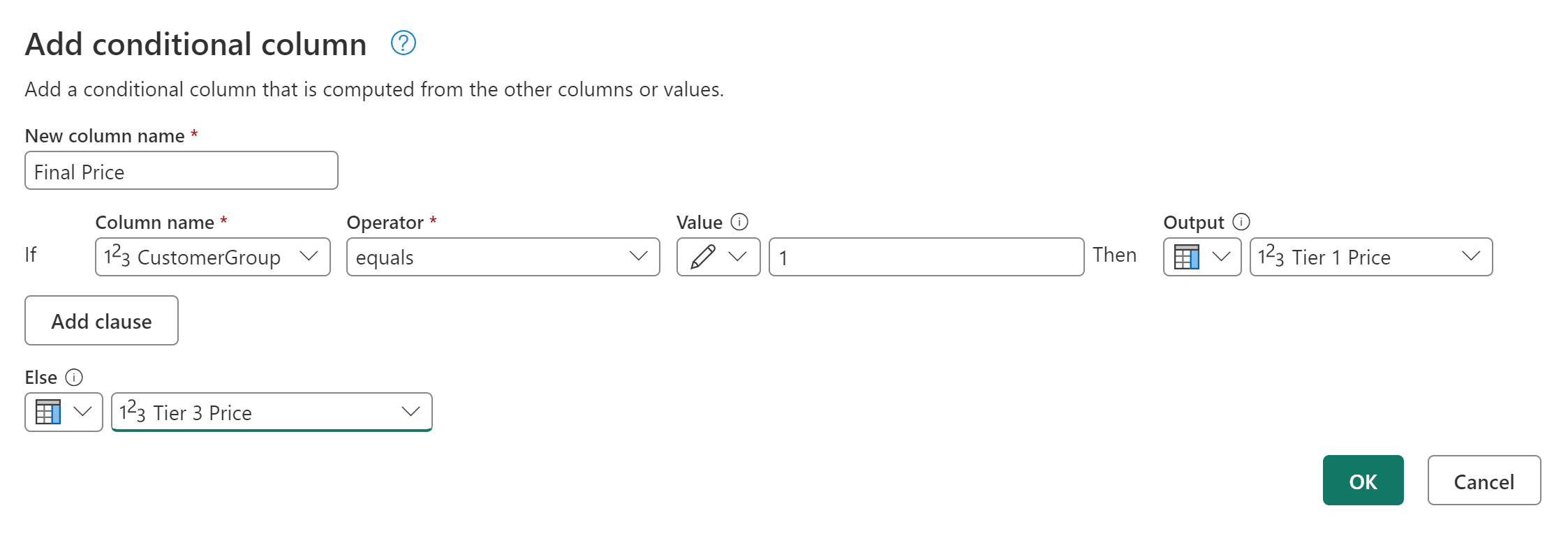 a screenshot of add conditional column power query microsoft excel