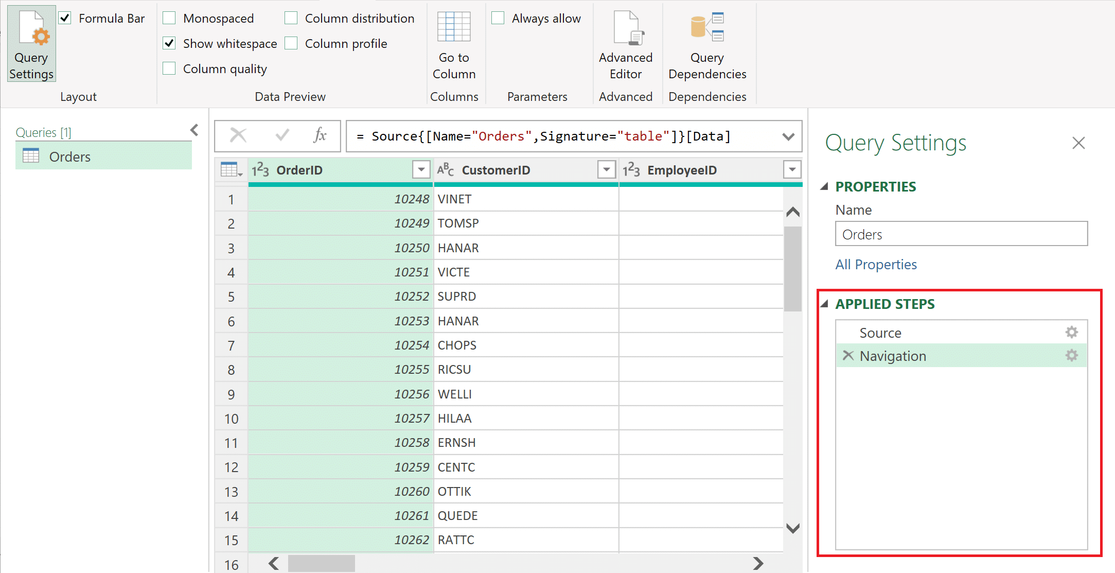 a screenshot of applied steps pane in microsoft 365 excel