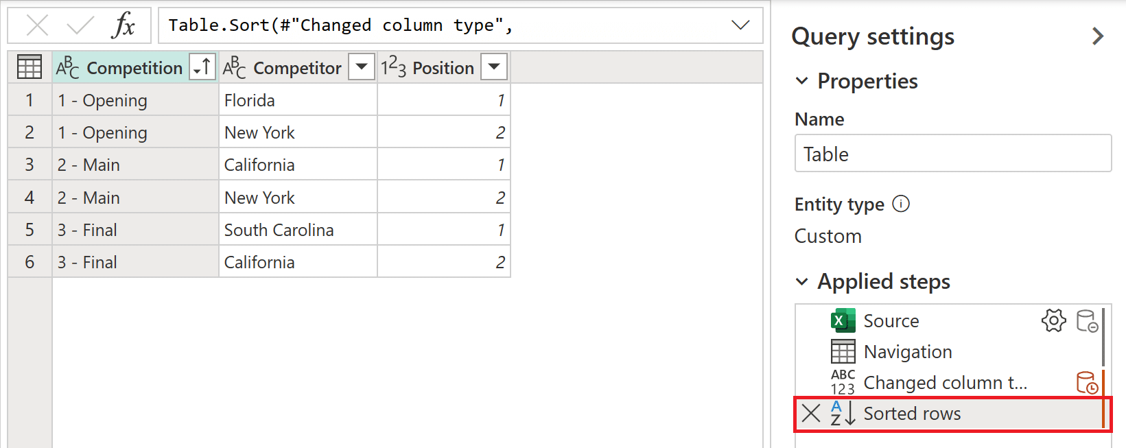 screenshot of sorting data in microsoft excel