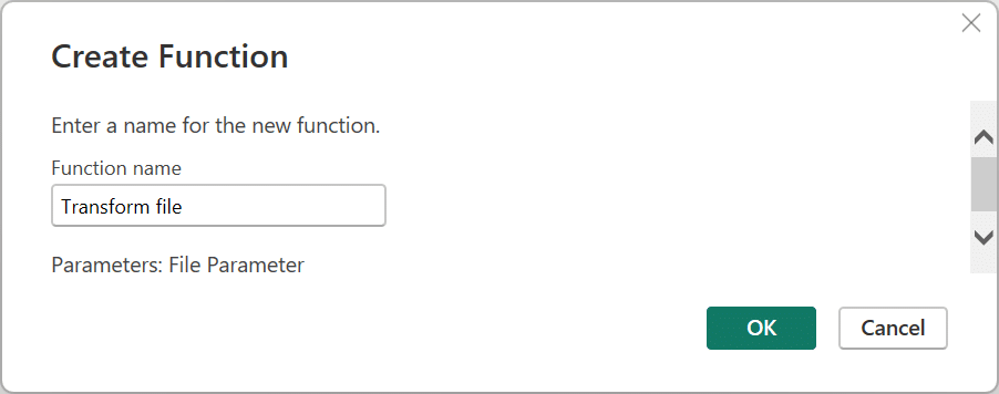 a screenshot of create custom function window power query microsoft excel