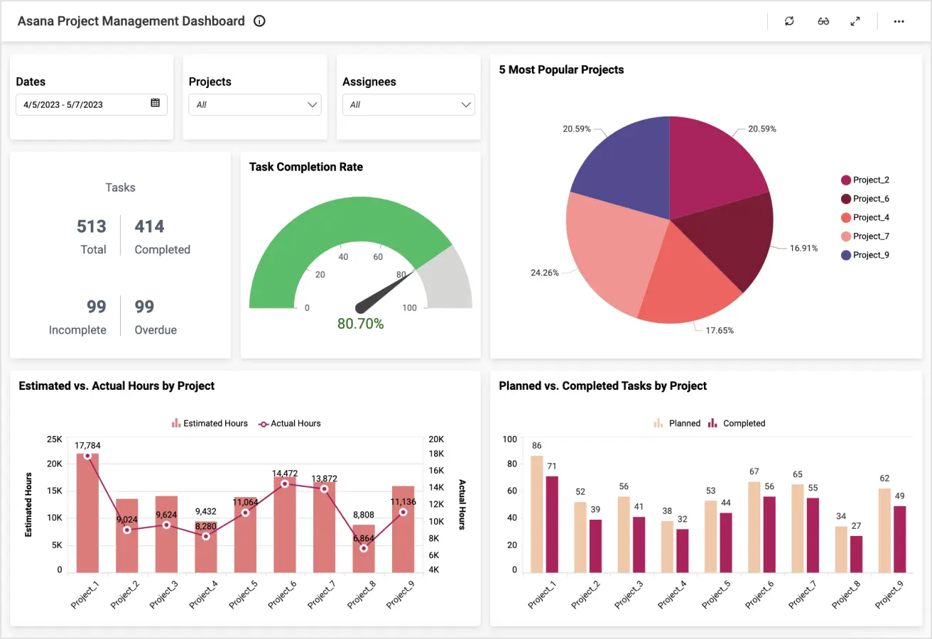 sample of dashboard project management overview