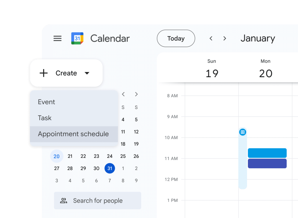 an image of google calendar scheduling as an example