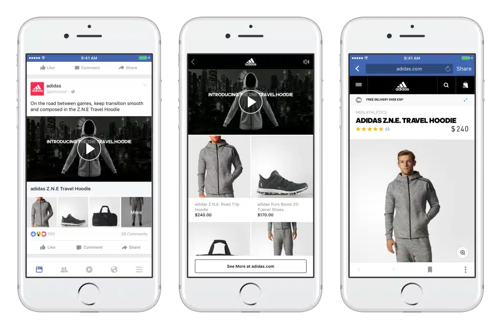 an image of adidas sponsored facebook collection ad as example