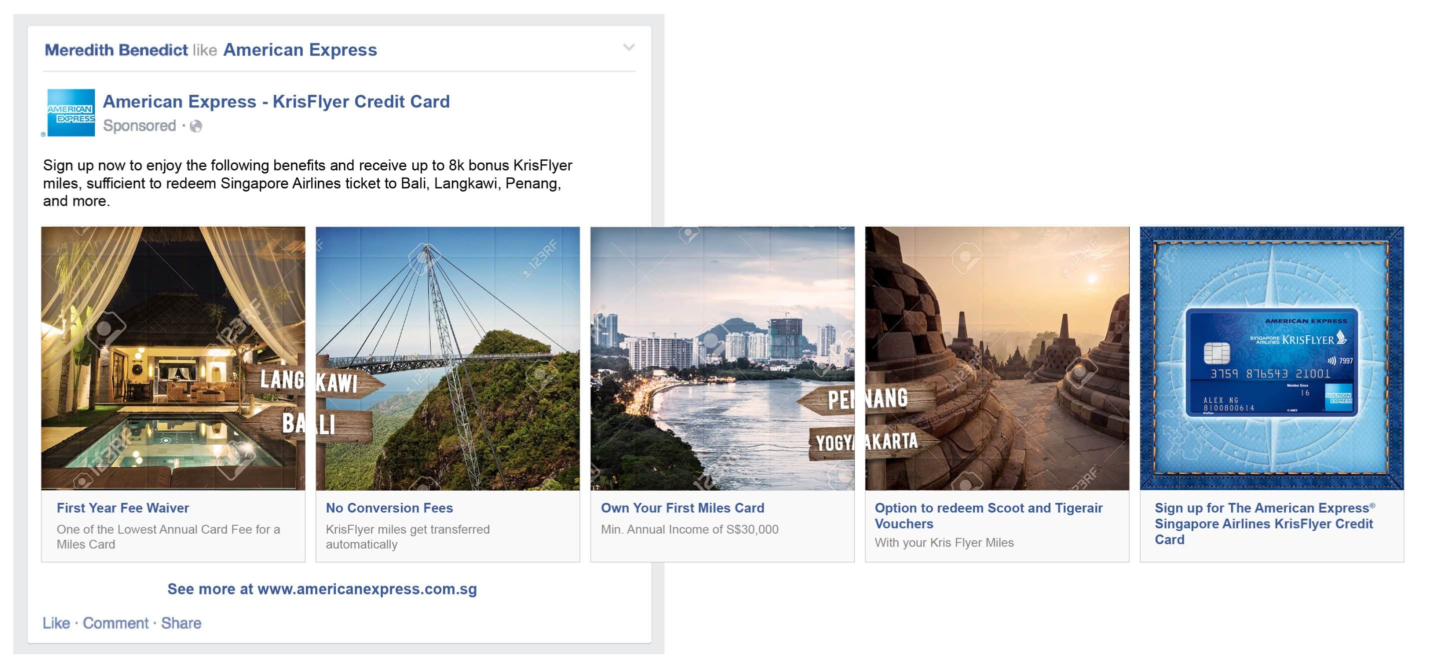 an image of amex sponsored facebook carousel ad as example