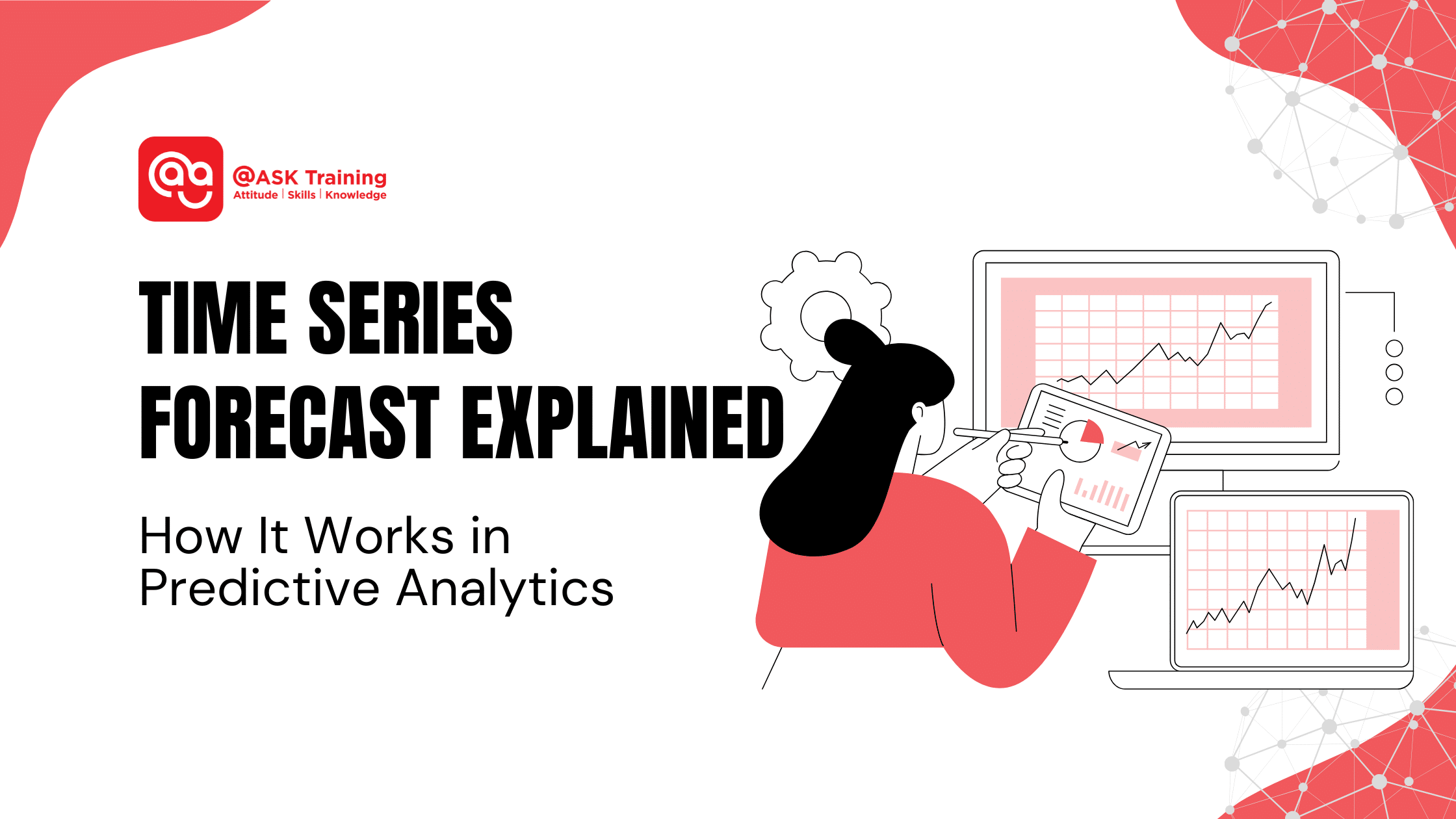 header image for time series forecast with human elements looking at data