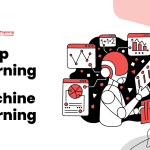 header image of machine learning vs deep learning with robot elements