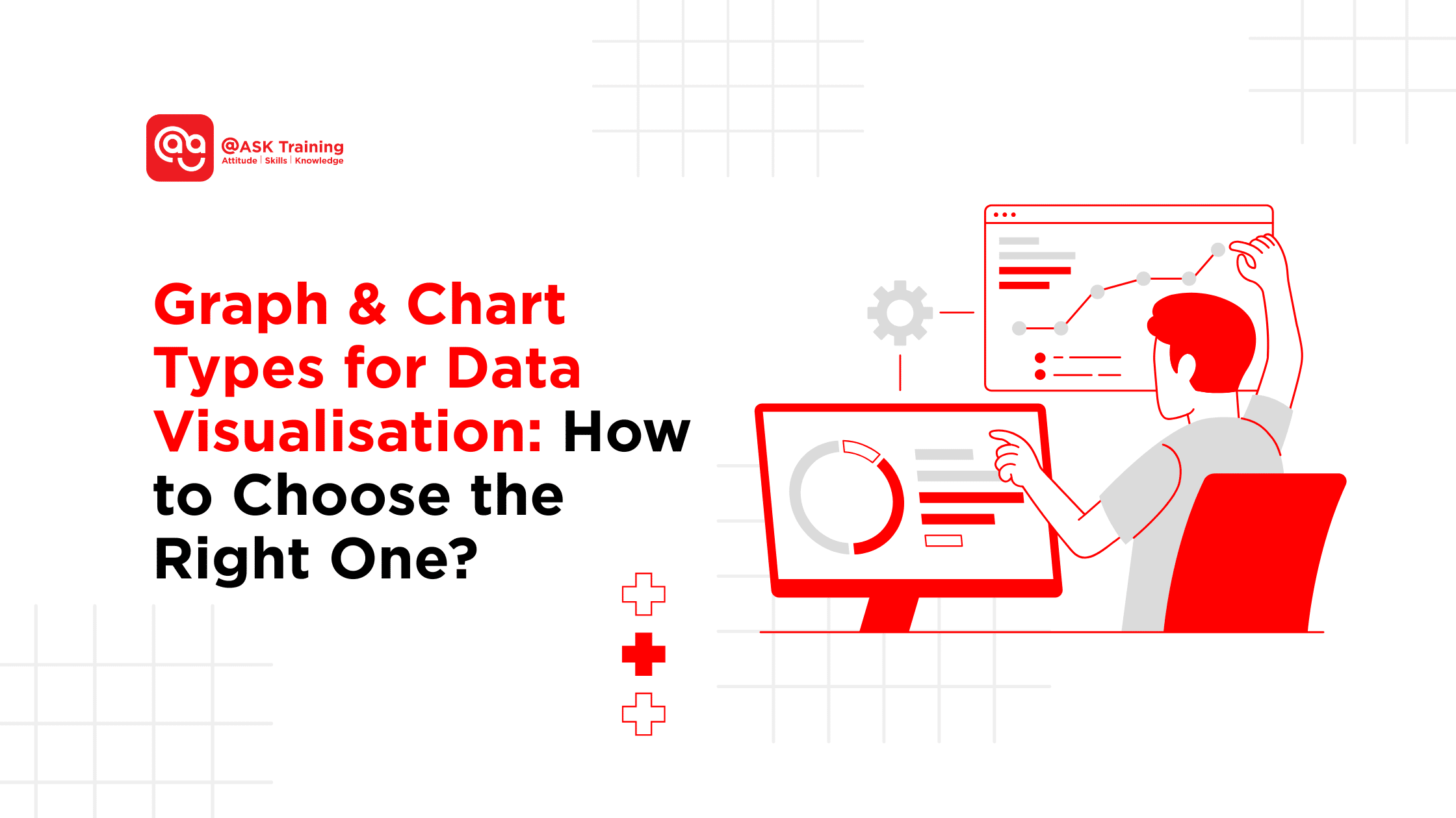 header banner for graph and chart types for data visualisation with human and tech elements