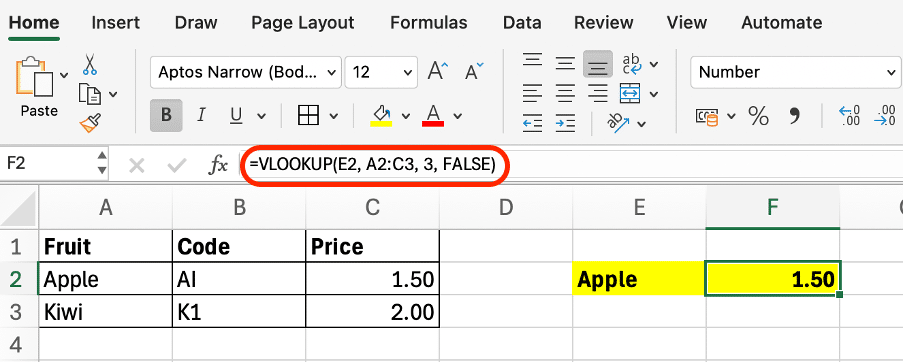 a screenshot of dynamic lookup with cell references in excel