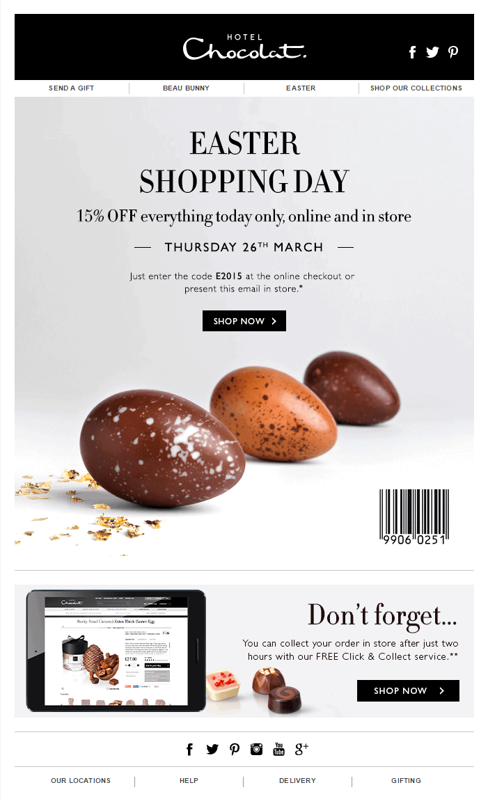 a sample of email marketing by hotel chocolat