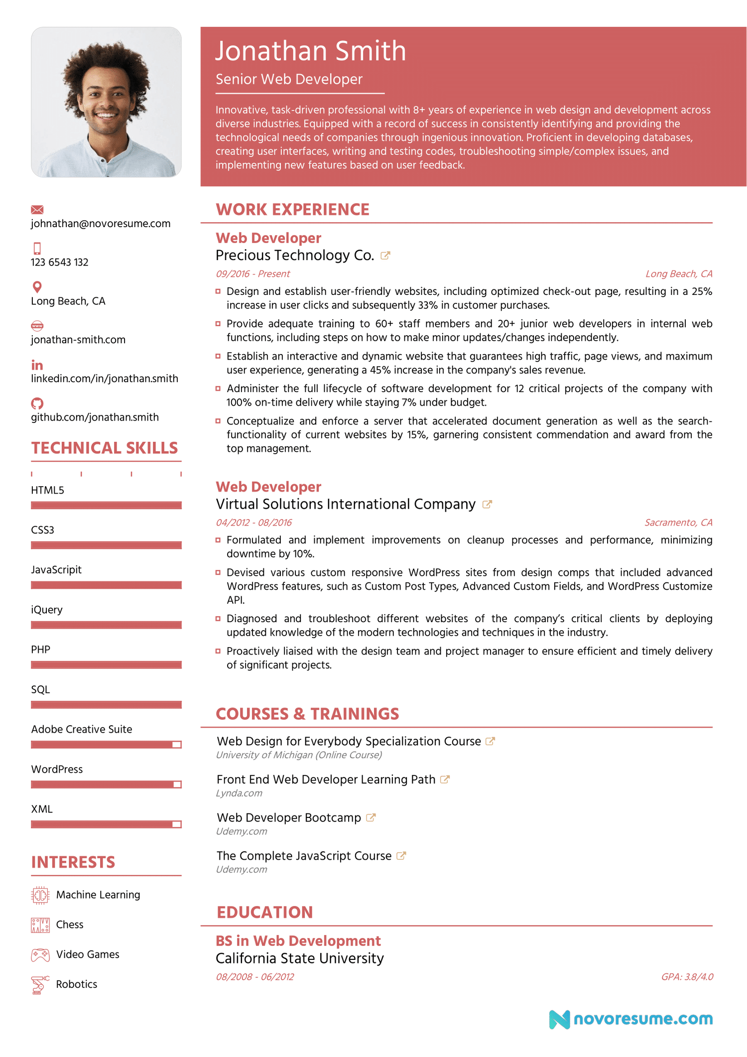 an image and sample text for reverse chronological resume format