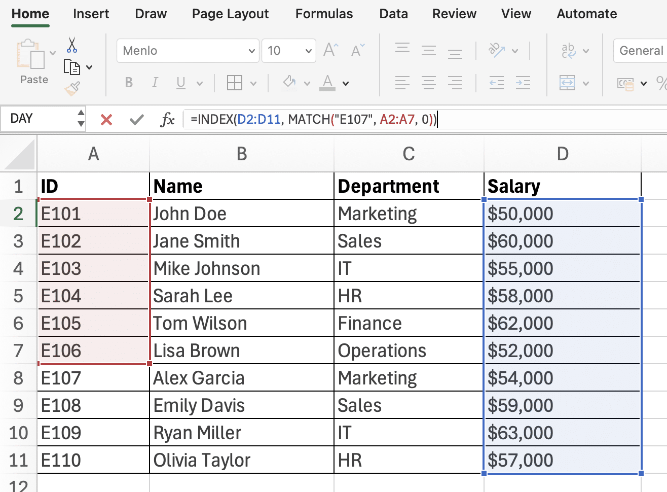 a screenshot of incorrect results before example in excel