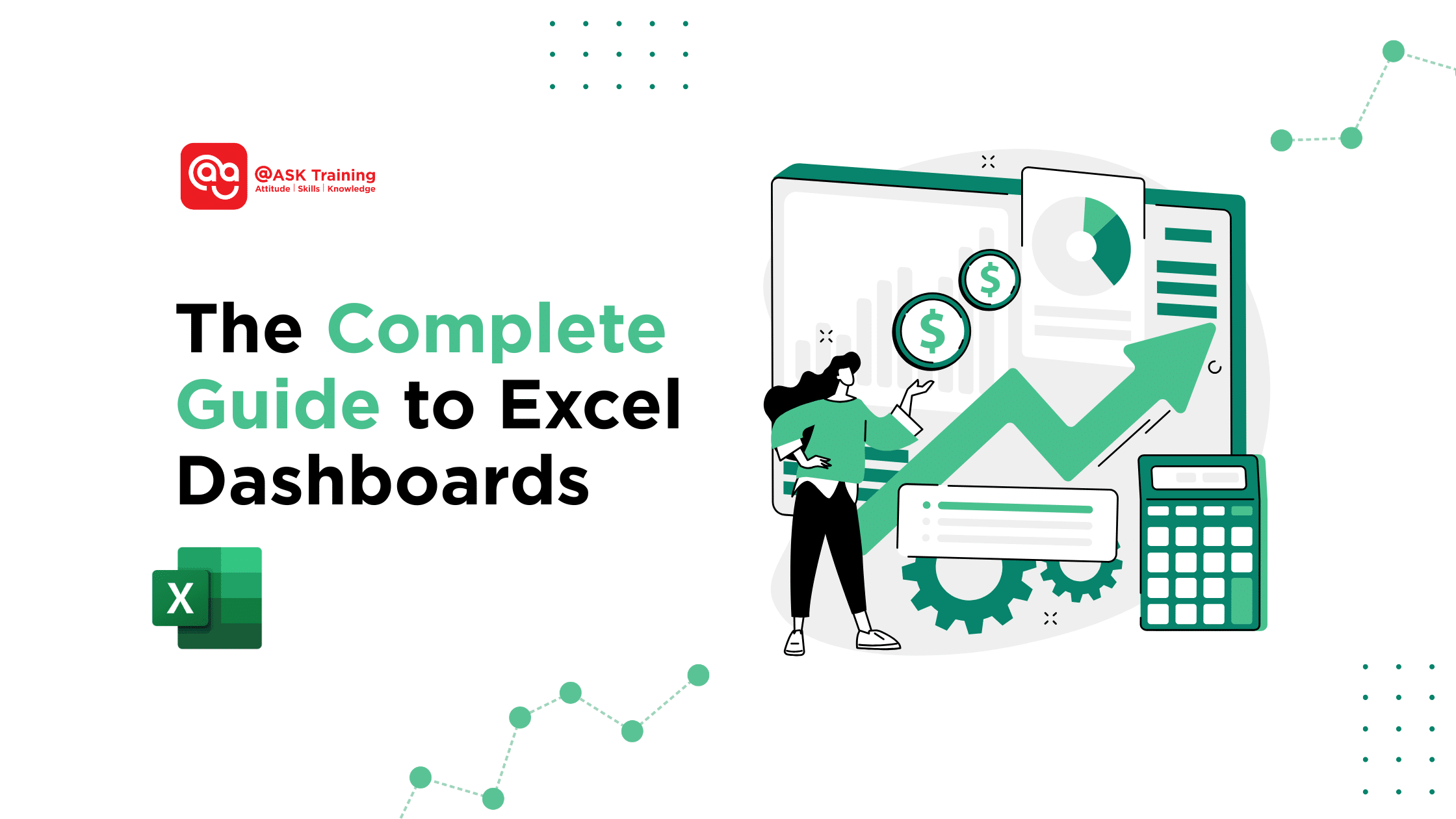 header banner for the complete guide to excel dashboards with human elements with graphs