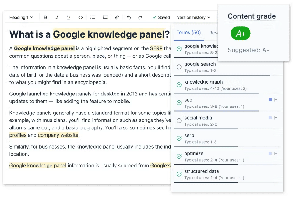 image of clearscope on topic depth and clarity for semantic seo
