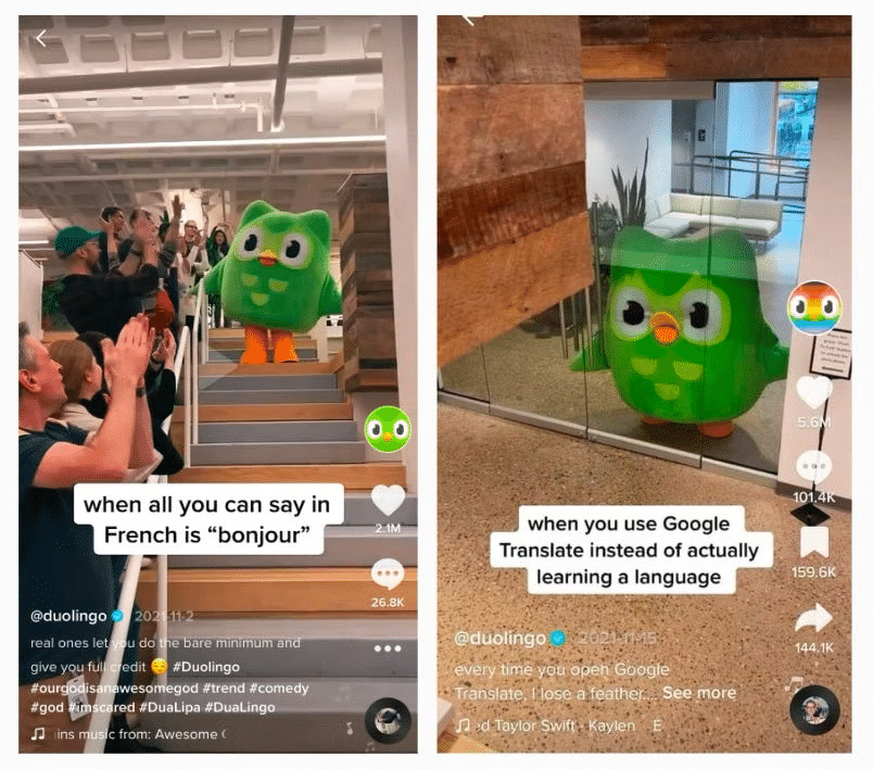 a screenshot of duolingo clips on tiktok as short-form content
