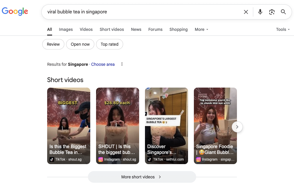 a screenshot of google search short video results for short form content