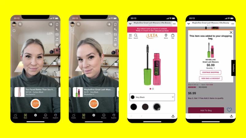 a screenshot of maybelline's shoppable ar filter on snapchat as short-form content