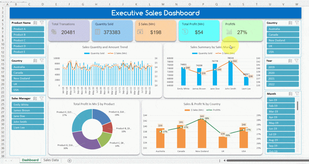 image example of another sales dashboard for excel dashboard
