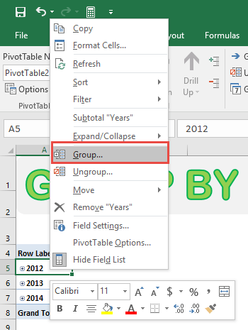 Excel PivotTable grouped by month example