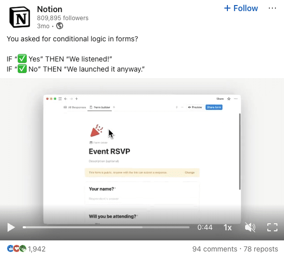 a screenshot of notion's post as shareable content