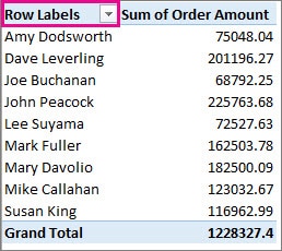 Sorting order amount in Excel PivotTable